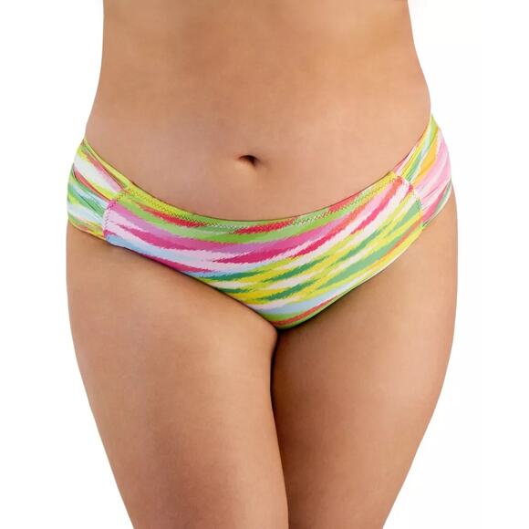 Becca Etc Awaken Side Tab Hipster Bikini Bottom Neon Stripe Pink Size 0X New - Picture 1 of 5